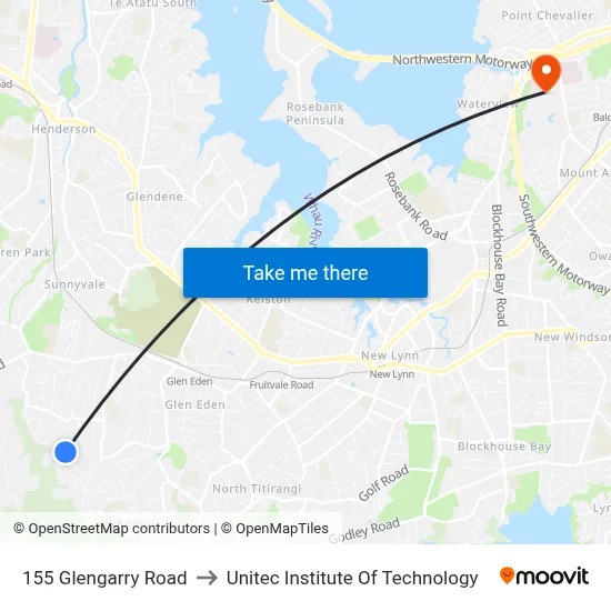 155 Glengarry Road to Unitec Institute Of Technology map