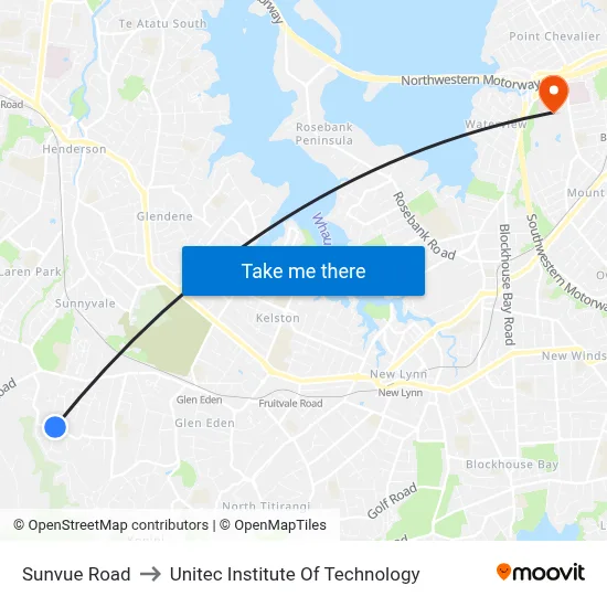 Sunvue Road to Unitec Institute Of Technology map