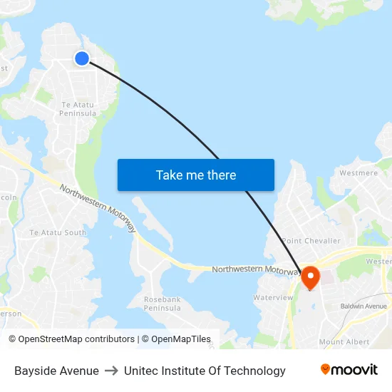 Bayside Avenue to Unitec Institute Of Technology map