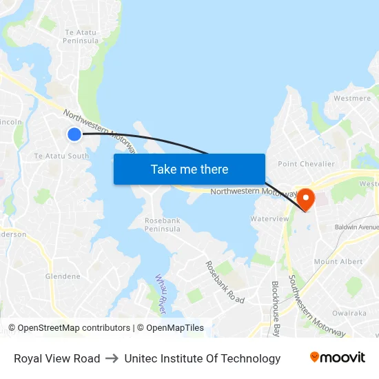 Royal View Road to Unitec Institute Of Technology map