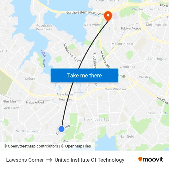 Lawsons Corner to Unitec Institute Of Technology map