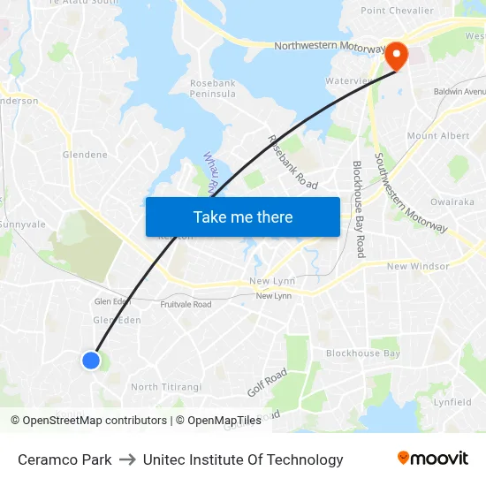 Ceramco Park to Unitec Institute Of Technology map