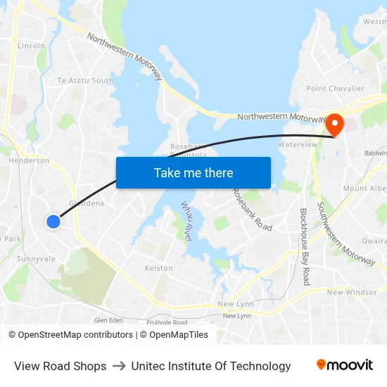 View Road Shops to Unitec Institute Of Technology map