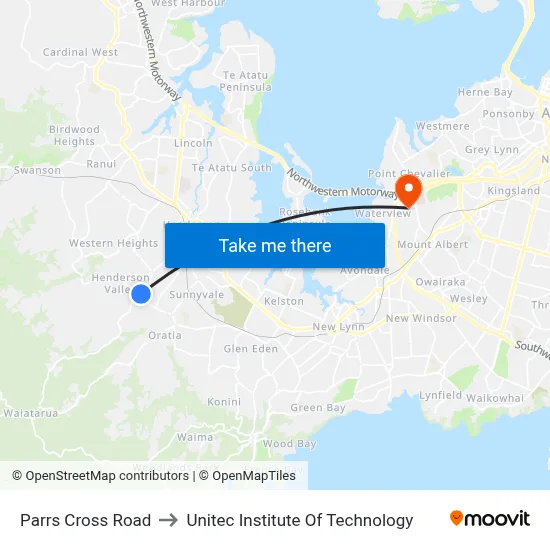 Parrs Cross Road to Unitec Institute Of Technology map
