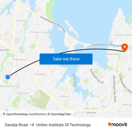 Garelja Road to Unitec Institute Of Technology map