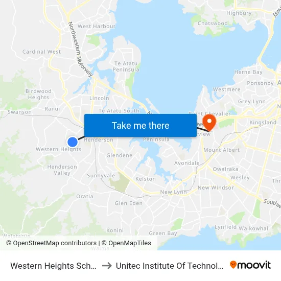 Western Heights School to Unitec Institute Of Technology map