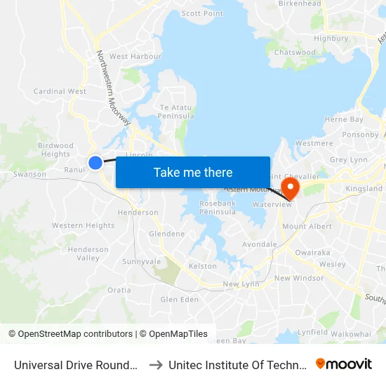 Universal Drive Roundabout to Unitec Institute Of Technology map