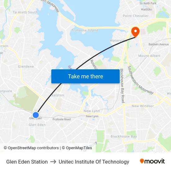 Glen Eden Station to Unitec Institute Of Technology map