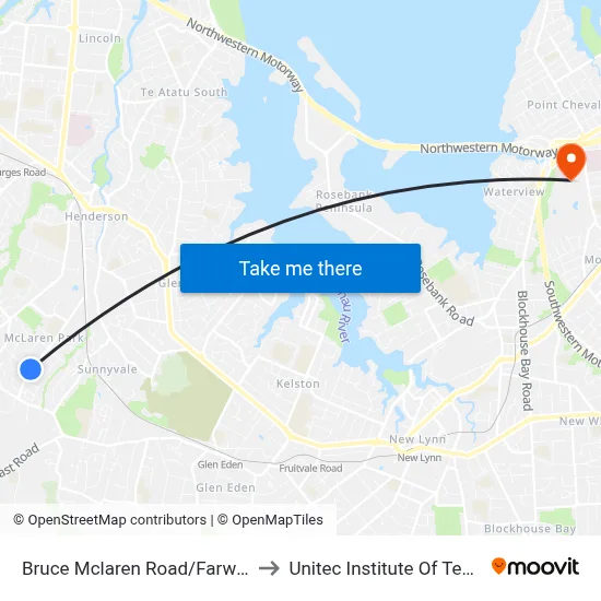 Bruce Mclaren Road/Farwood Drive to Unitec Institute Of Technology map