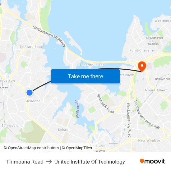 Tirimoana Road to Unitec Institute Of Technology map