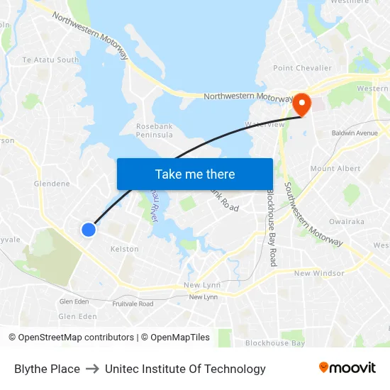 Blythe Place to Unitec Institute Of Technology map