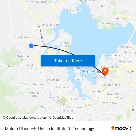 Malmo Place to Unitec Institute Of Technology map