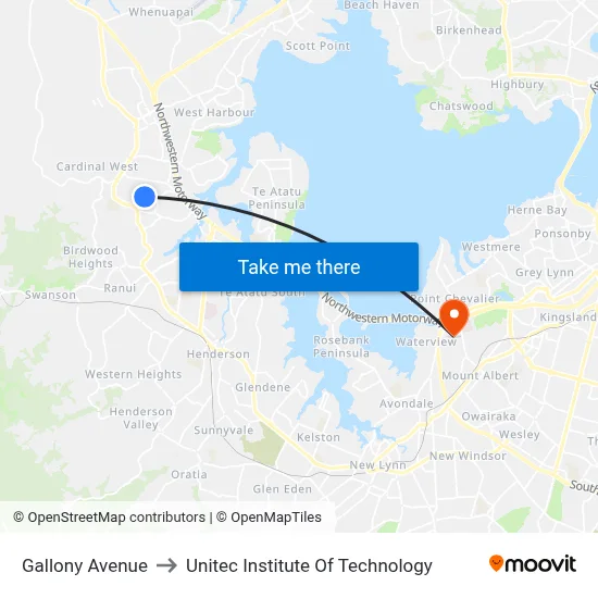 Gallony Avenue to Unitec Institute Of Technology map