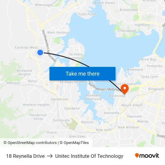 18 Reynella Drive to Unitec Institute Of Technology map