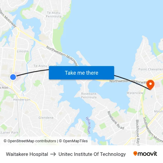 Waitakere Hospital to Unitec Institute Of Technology map