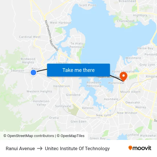 Ranui Avenue to Unitec Institute Of Technology map