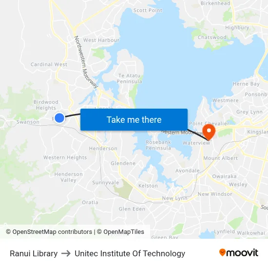 Ranui Library to Unitec Institute Of Technology map