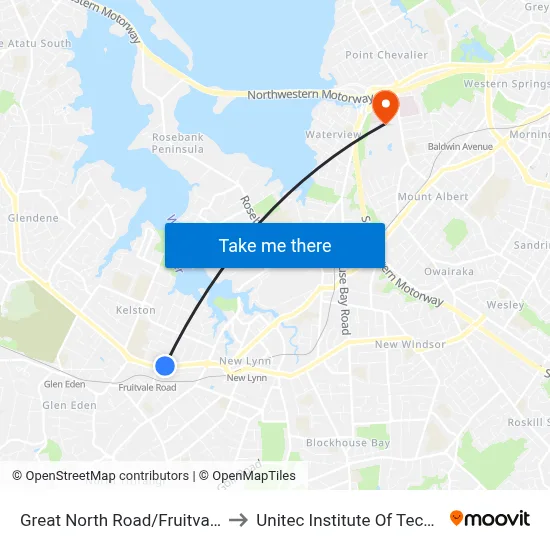 Great North Road/Fruitvale Road to Unitec Institute Of Technology map