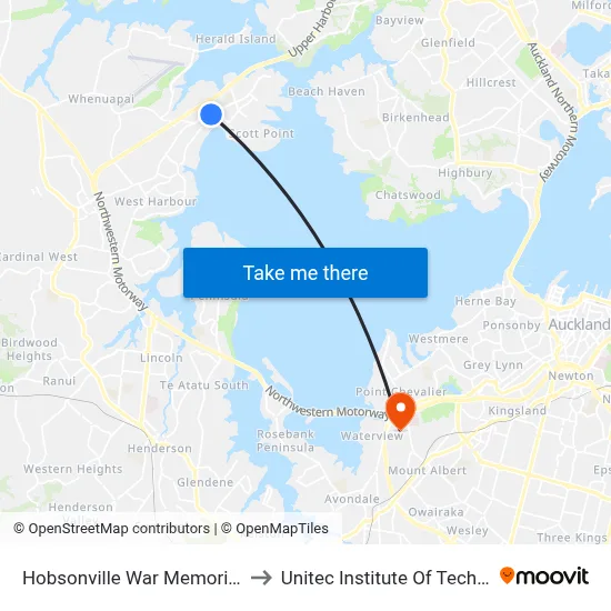 Hobsonville War Memorial Park to Unitec Institute Of Technology map