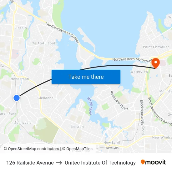 126 Railside Avenue to Unitec Institute Of Technology map
