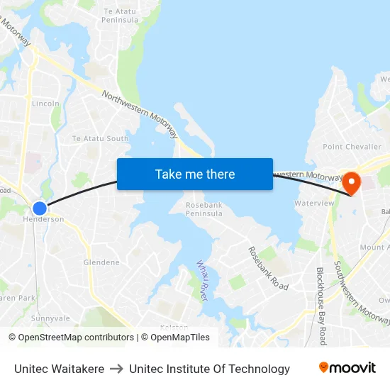 Unitec Waitakere to Unitec Institute Of Technology map