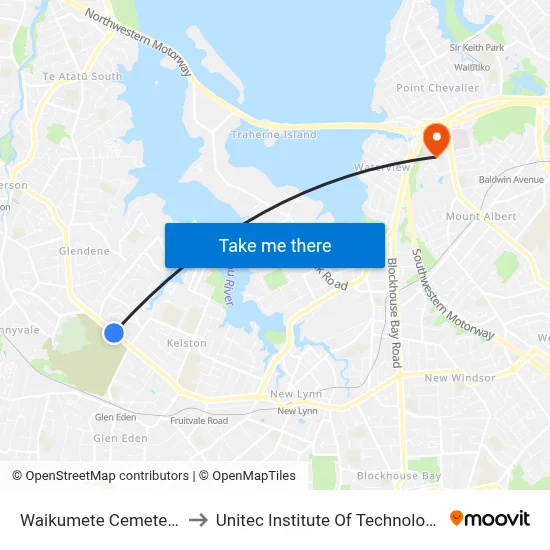 Waikumete Cemetery to Unitec Institute Of Technology map