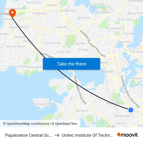 Papatoetoe Central School to Unitec Institute Of Technology map