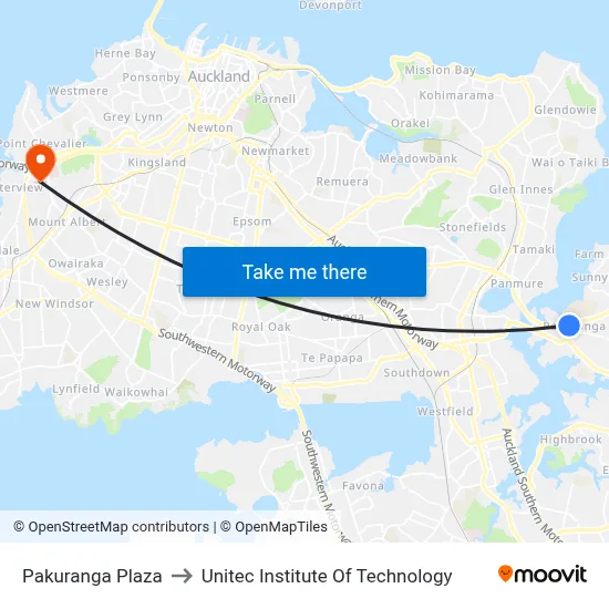 Pakuranga Plaza to Unitec Institute Of Technology map