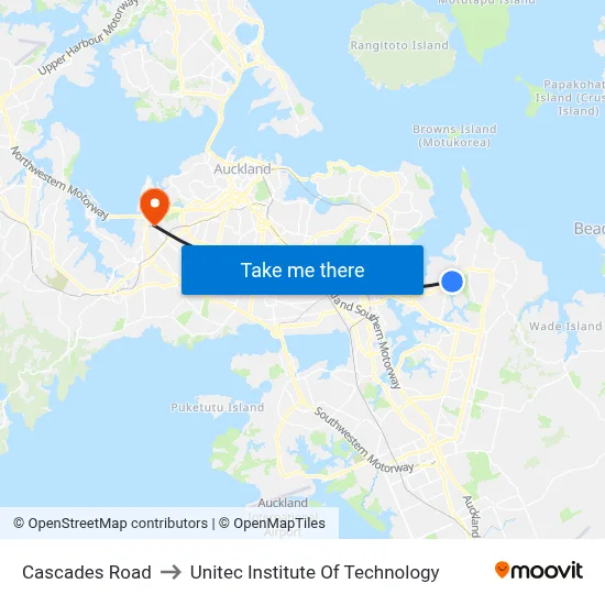 Cascades Road to Unitec Institute Of Technology map
