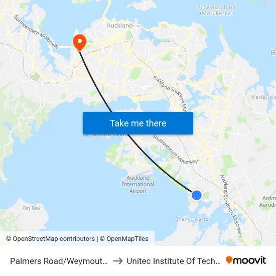 Palmers Road/Weymouth Road to Unitec Institute Of Technology map