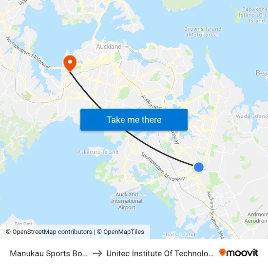 Manukau Sports Bowl to Unitec Institute Of Technology map