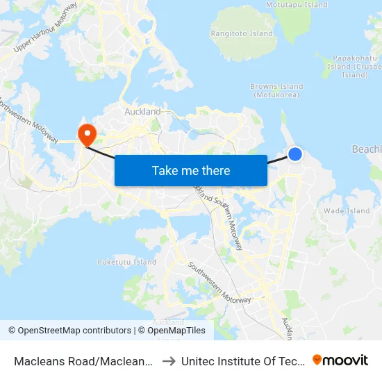 Macleans Road/Macleans College to Unitec Institute Of Technology map