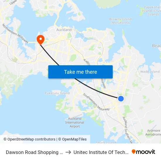 Dawson Road Shopping Centre to Unitec Institute Of Technology map