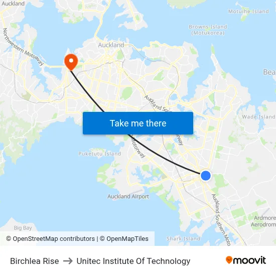 Birchlea Rise to Unitec Institute Of Technology map