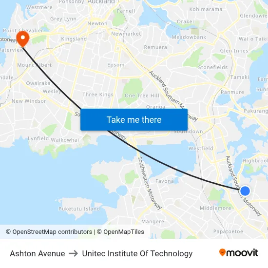 Ashton Avenue to Unitec Institute Of Technology map