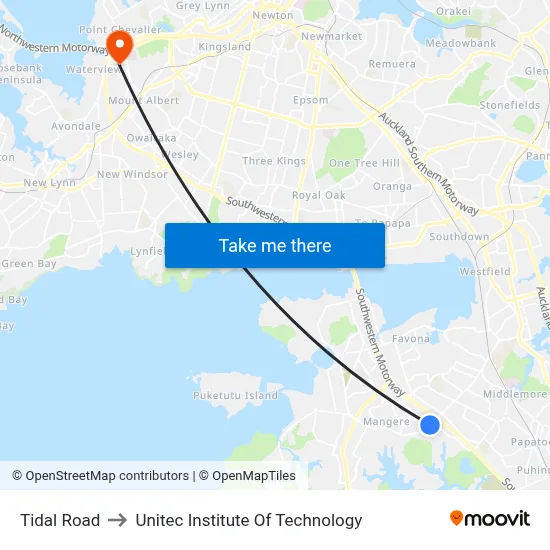 Tidal Road to Unitec Institute Of Technology map