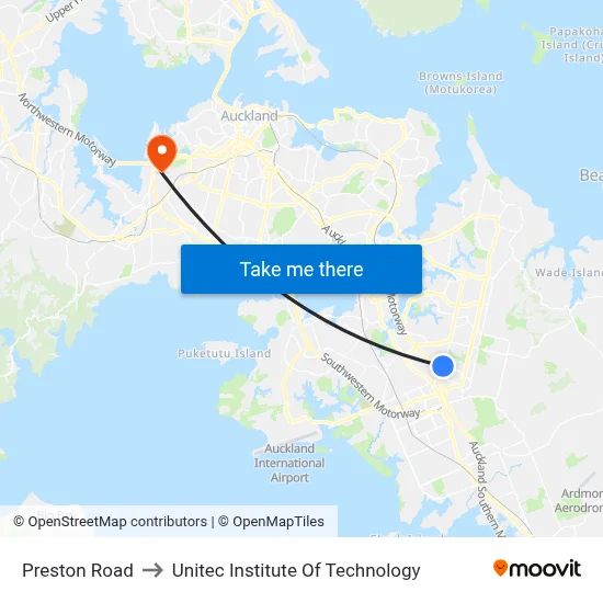 Preston Road to Unitec Institute Of Technology map