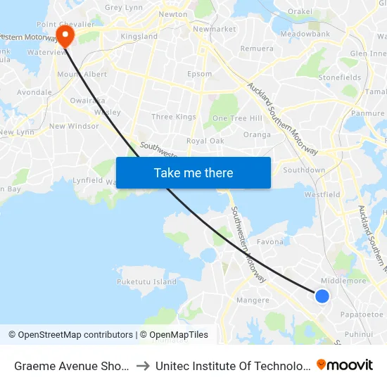 Graeme Avenue Shops to Unitec Institute Of Technology map