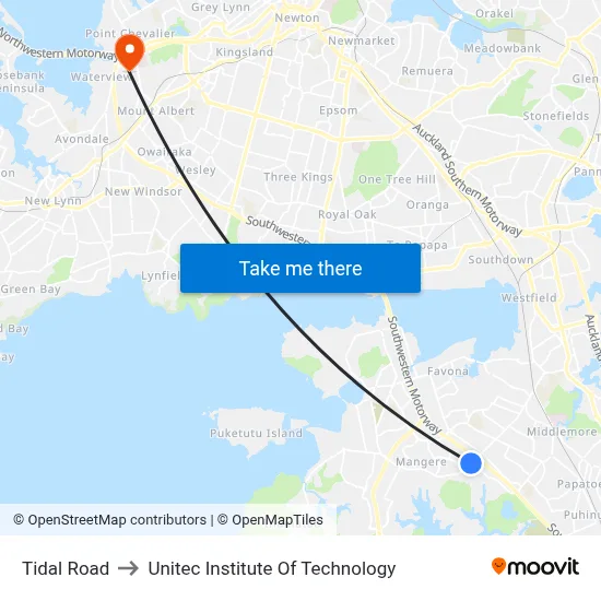 Tidal Road to Unitec Institute Of Technology map