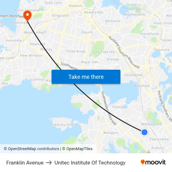 Franklin Avenue to Unitec Institute Of Technology map