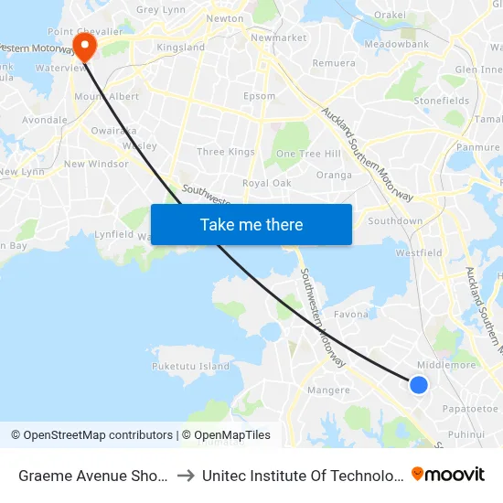 Graeme Avenue Shops to Unitec Institute Of Technology map