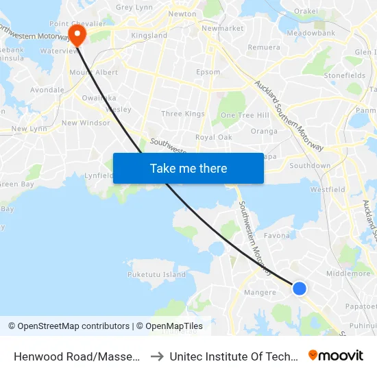 Henwood Road/Massey Road to Unitec Institute Of Technology map