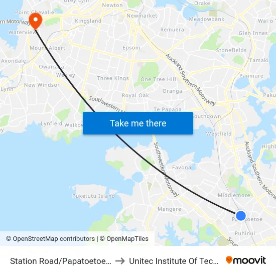 Station Road/Papatoetoe Station to Unitec Institute Of Technology map