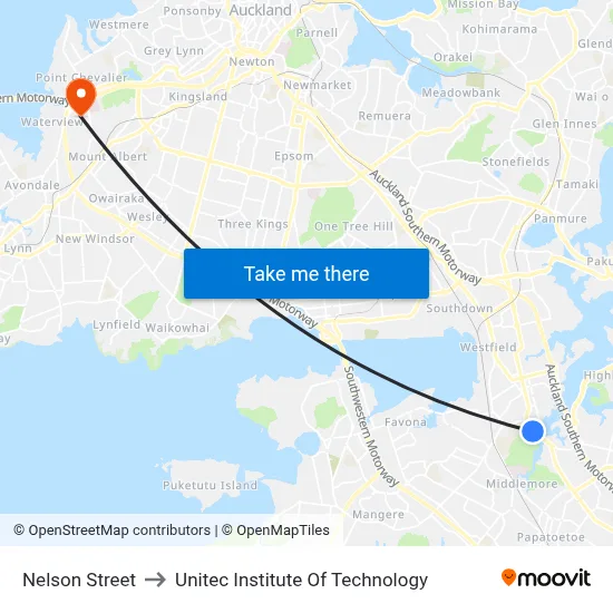 Nelson Street to Unitec Institute Of Technology map