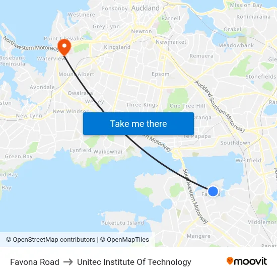 Favona Road to Unitec Institute Of Technology map