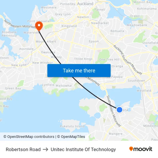 Robertson Road to Unitec Institute Of Technology map