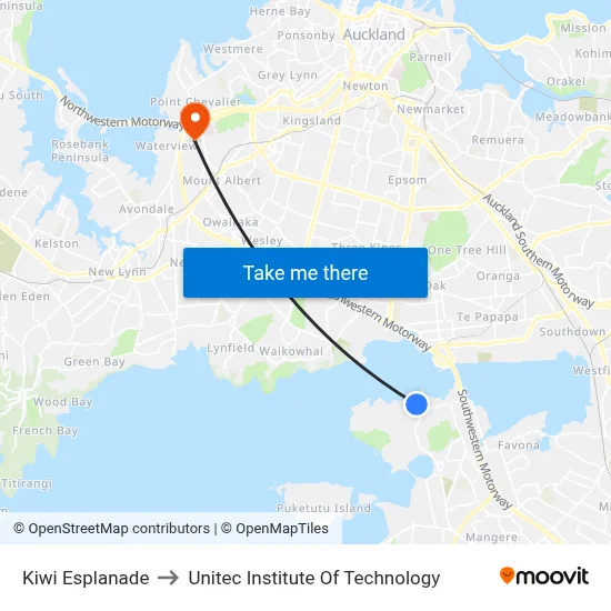 Kiwi Esplanade to Unitec Institute Of Technology map
