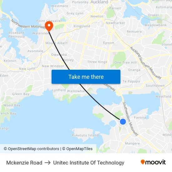 Mckenzie Road to Unitec Institute Of Technology map