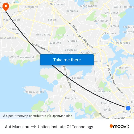 Aut Manukau to Unitec Institute Of Technology map