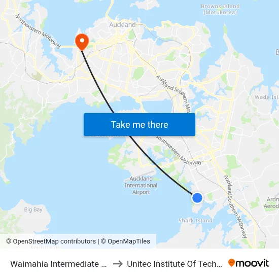 Waimahia Intermediate School to Unitec Institute Of Technology map